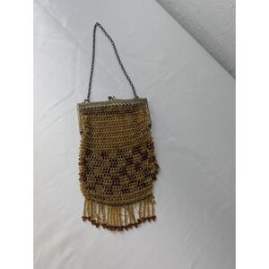 Vtg Art Nouveau Beaded Flapper French Cut Frame Bag‎ Fringe Purse 1900s *Repair